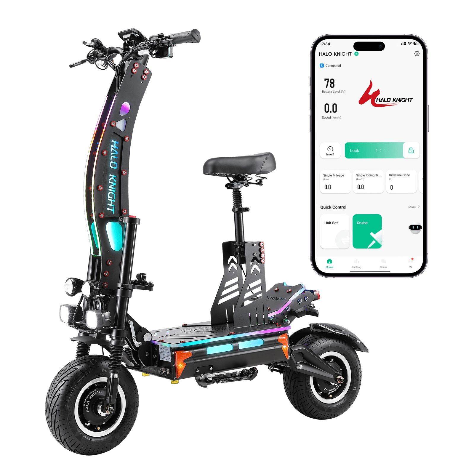 Halo Knight T107Max 72V 8000W 50AH Scooter eléctrico de motor dual