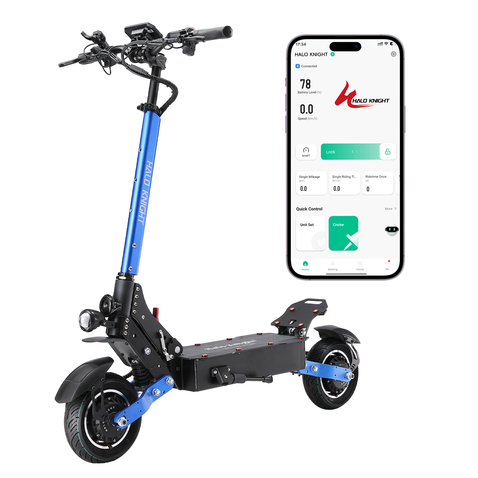 Halo Knight T108 52V 2000W 28.8AH Scooter eléctrico de motor dual