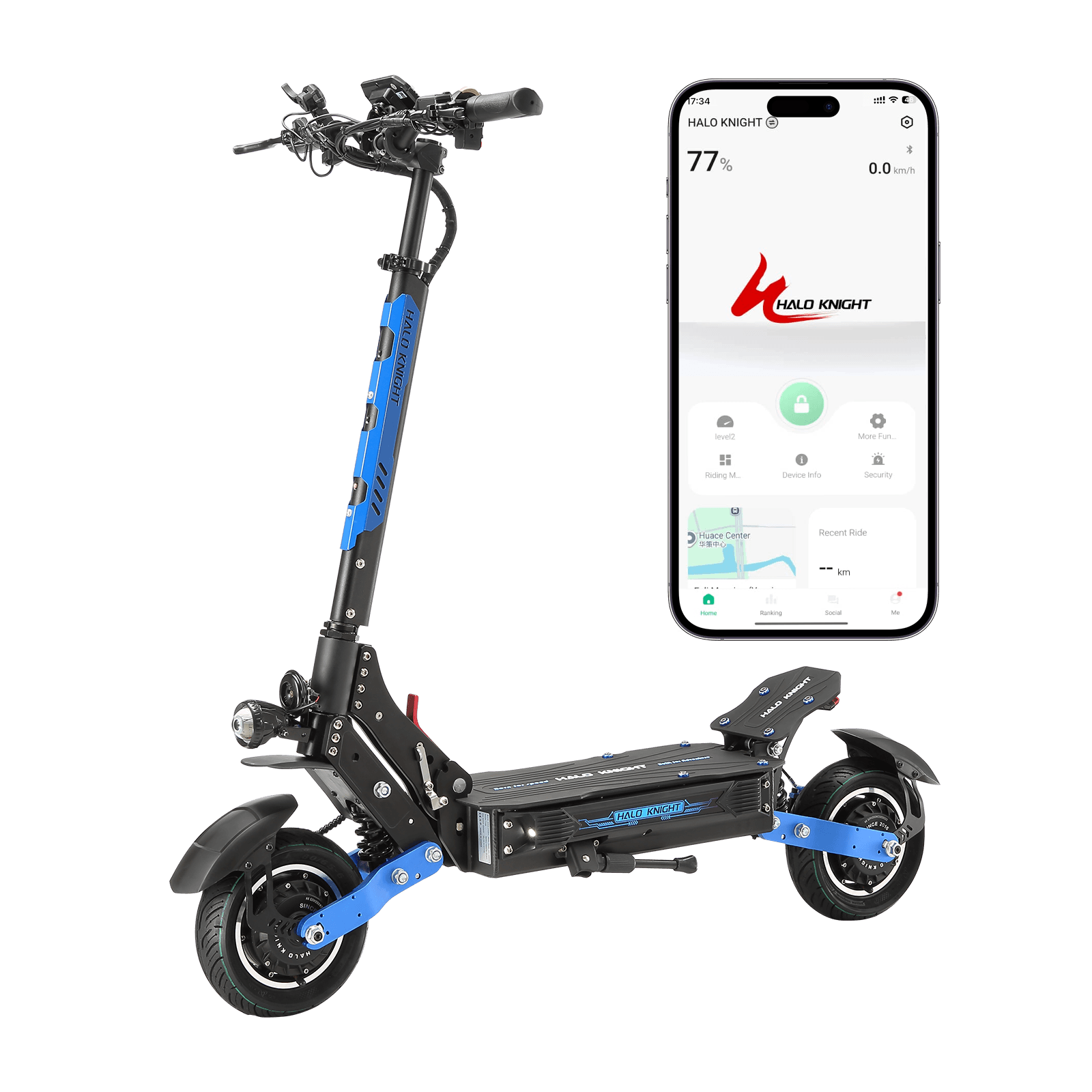 Patinete eléctrico de doble motor HALO KNIGHT T108 de 52 V, 2400 W y 28,8 Ah