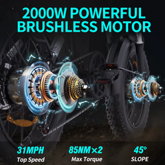 Ridstar H20Pro 48V 2000W 23AH Double vélo électrique à moteur