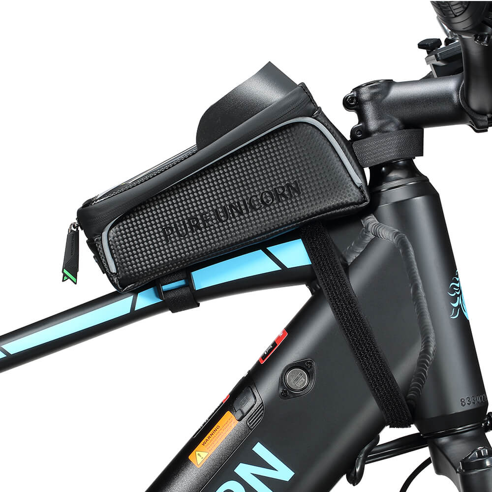 PURE UNICORN Waterproof Bike Top Tube Bag with Touchscreen Phone Holder – Velcro Mount for E-Bike, MTB & City Bicycle