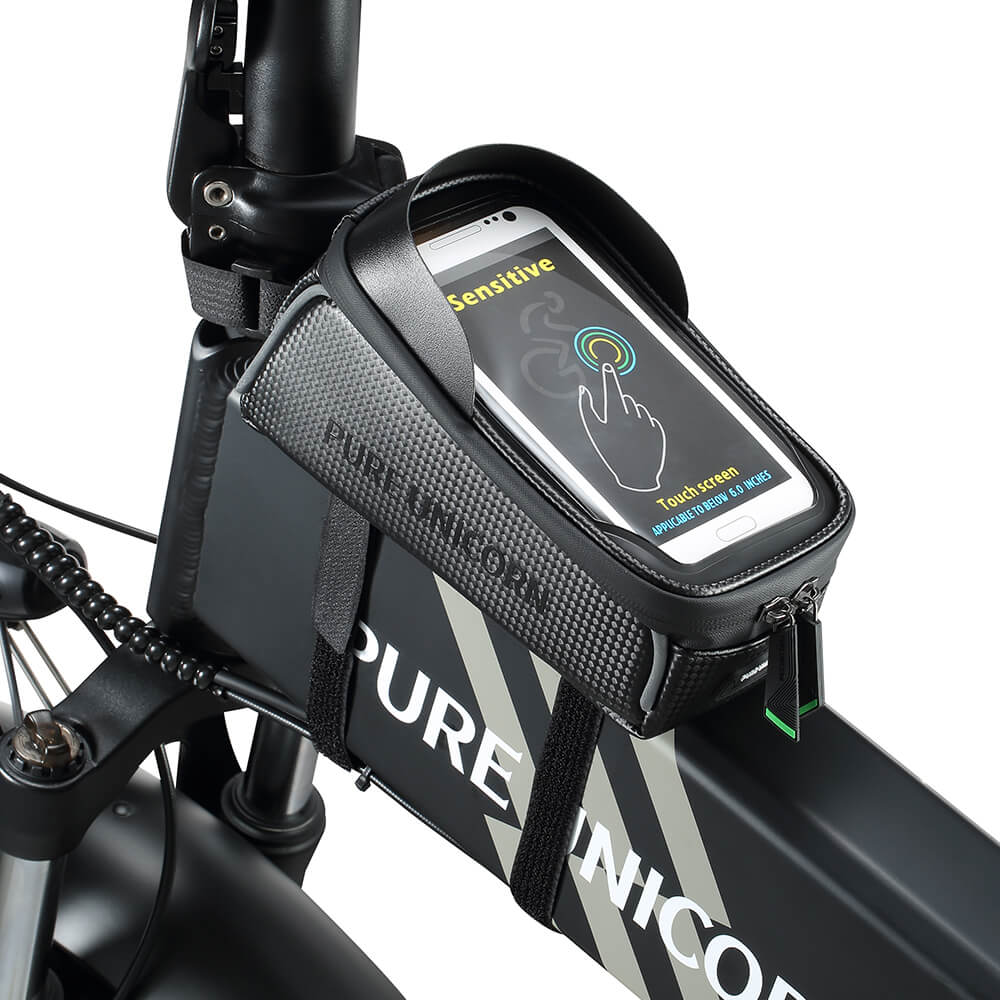 PURE UNICORN Waterproof Bike Top Tube Bag with Touchscreen Phone Holder – Velcro Mount for E-Bike, MTB & City Bicycle