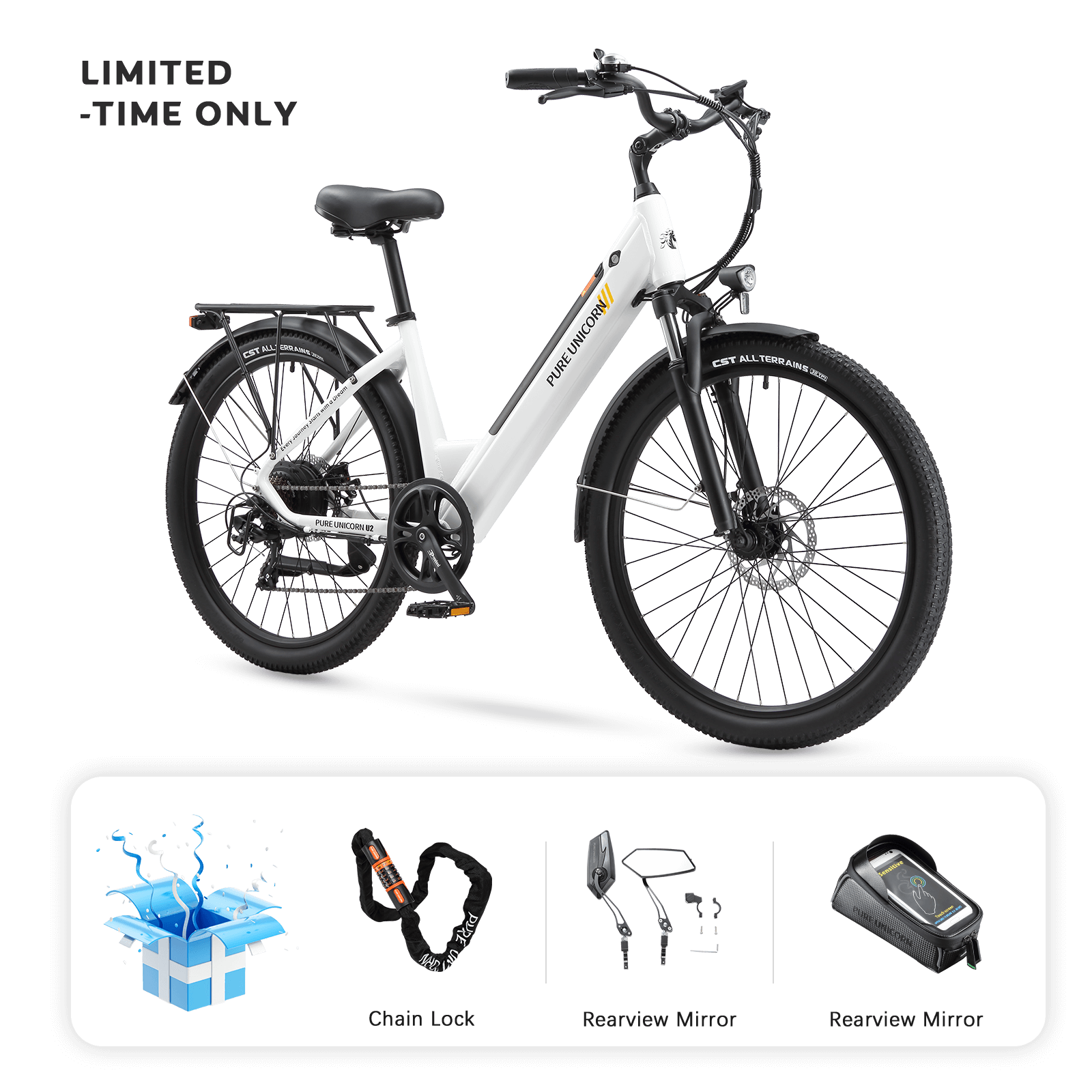 Pure Unicorn U2 48V 750W 12.8AH Bike Electric Bike - Regalos gratuitos limitados