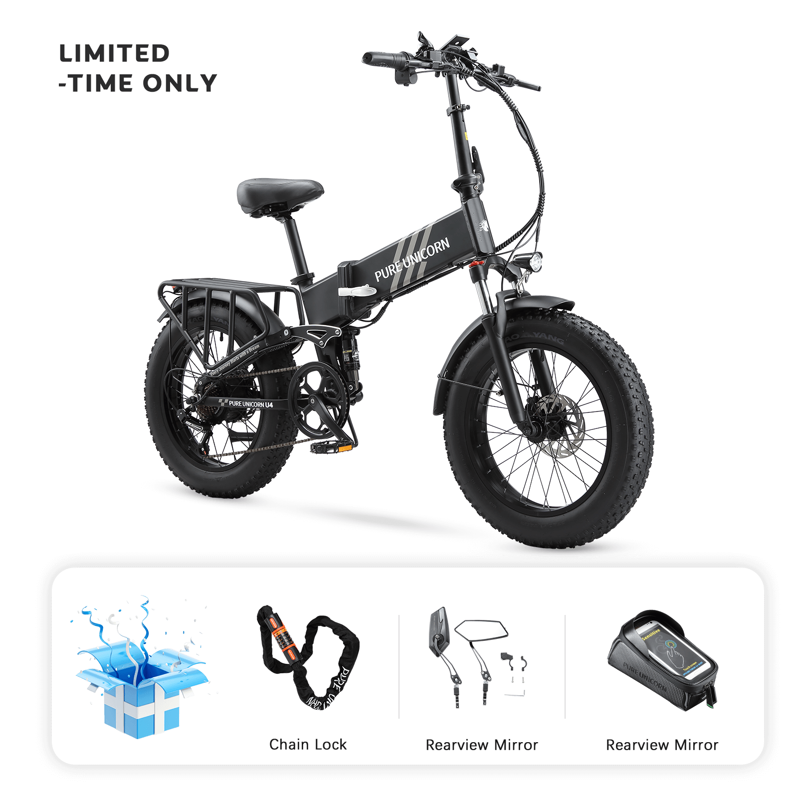 Pure Unicorn U4 48V 1000W 15Ah Bike eléctrico - Juego de regalos gratuitos limitados