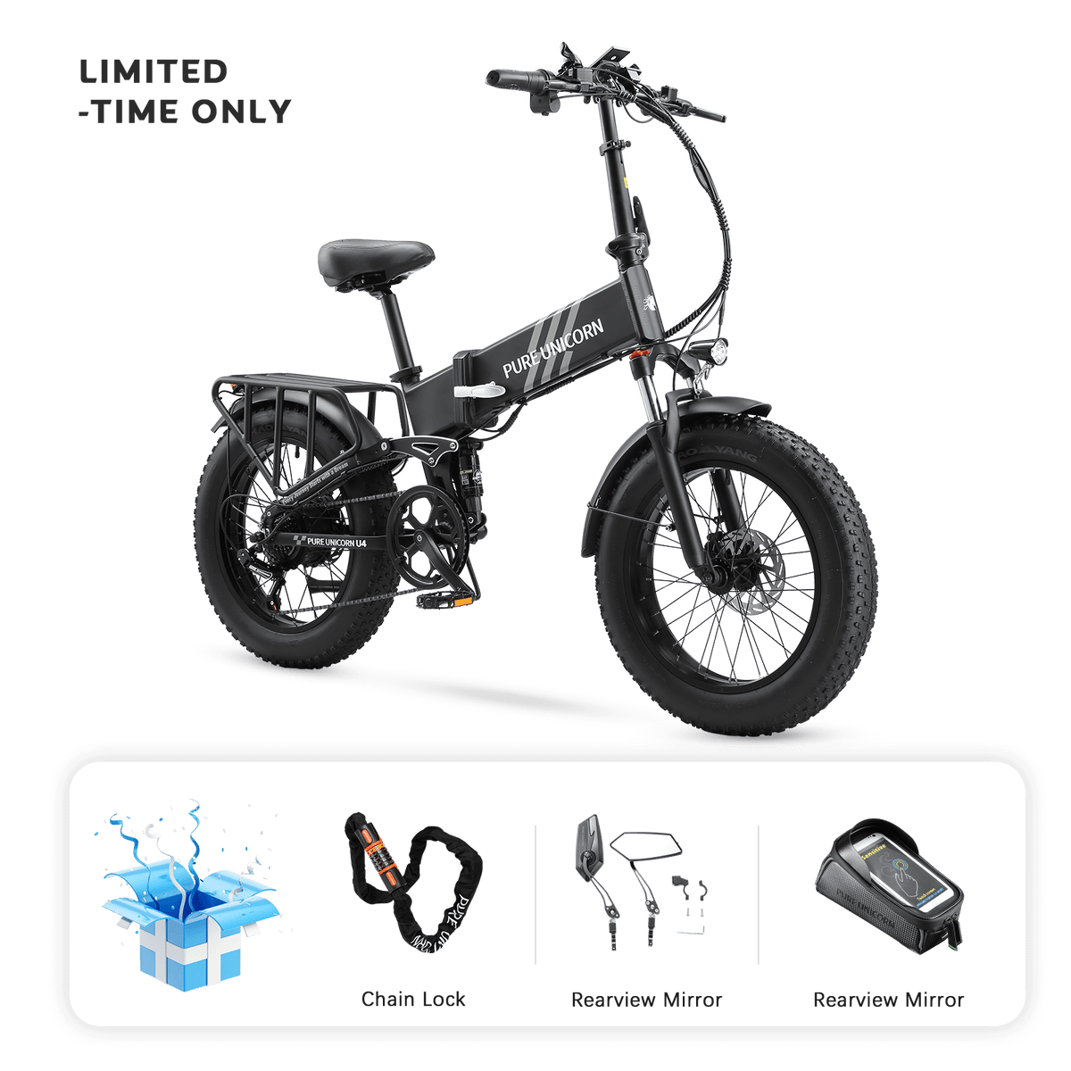 Pure Unicorn U4 48V 1000W 15 AH Electric Bike - Set regalo gratuito limitato