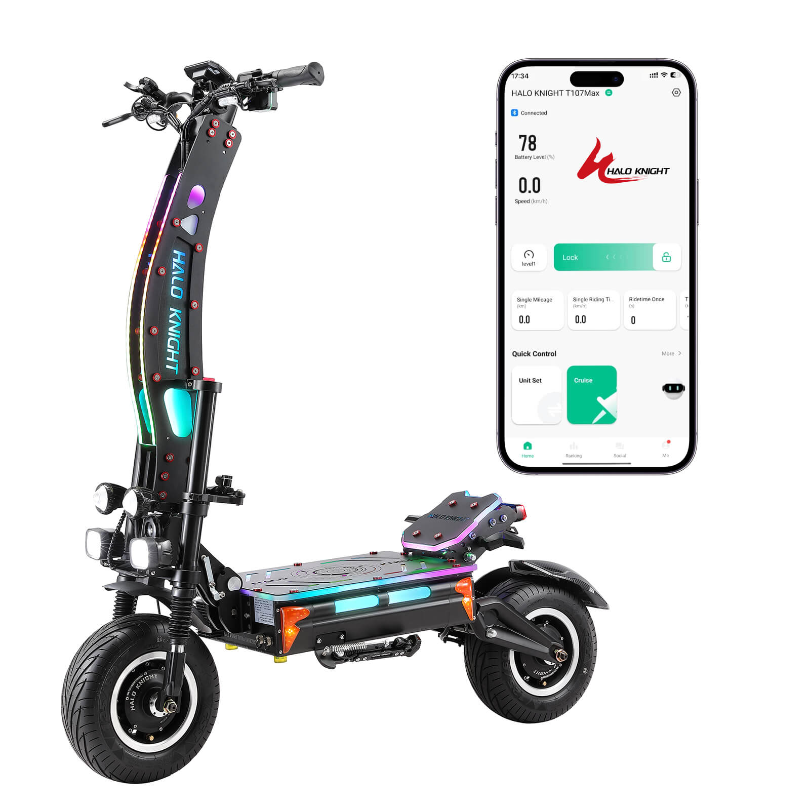 Halo Knight T107MAX 72V 8000W 50AH Dual Motor Electric Scooter