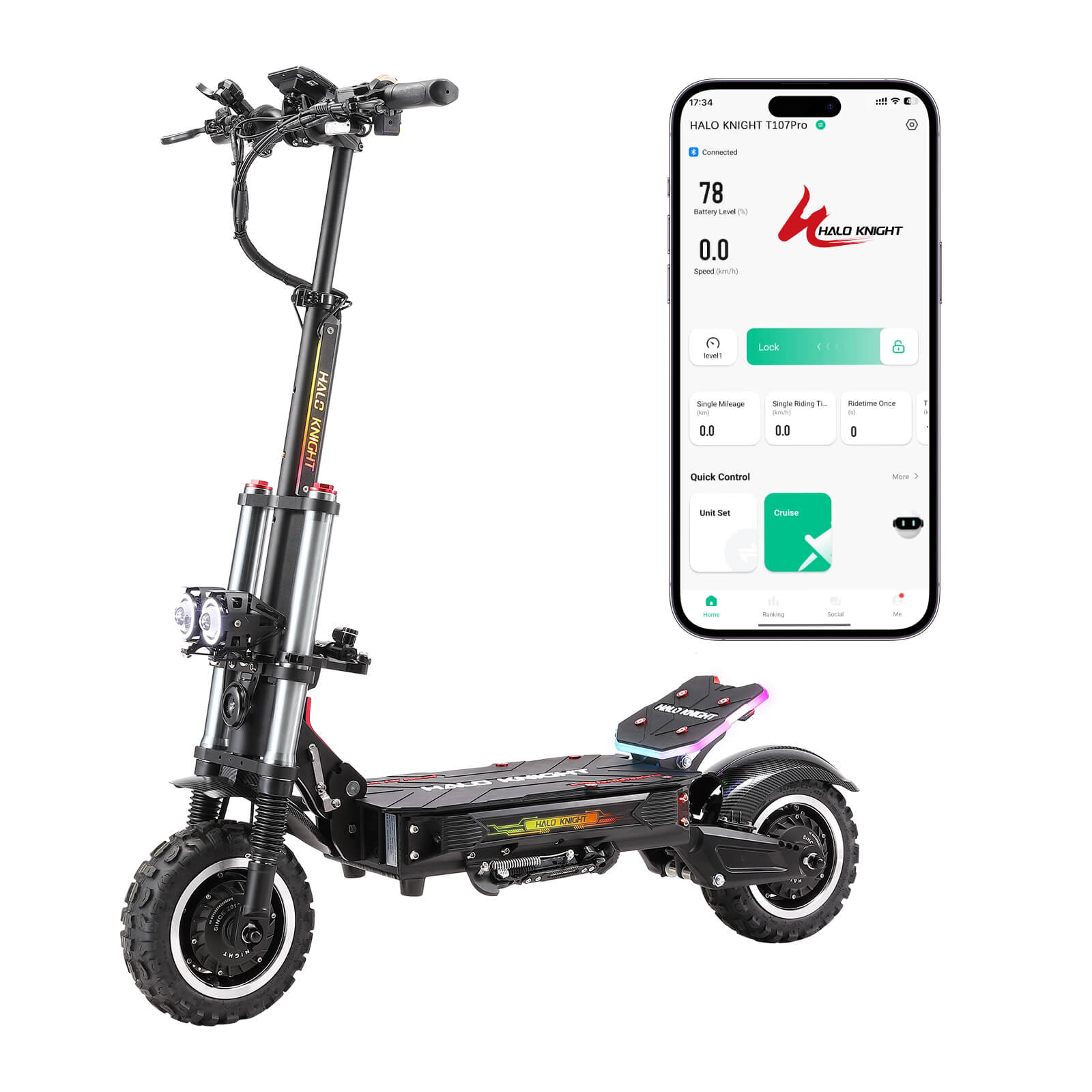 HALO KNIGHT T107Pro 60V 6000W 38.4Ah Dual Motor Electric Scooter (US Version)